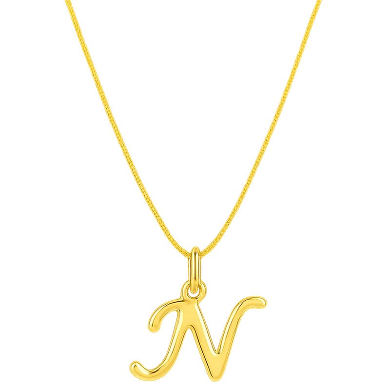 Colar Letra N Banhado a Ouro 18k 1 Colar Letra Inicial N liso, semijoia banhado a Ouro 18k