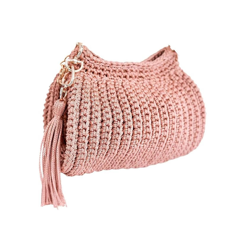 Bolsa de Crochê com Alça de mão e ombro 1 Bolsa Feminina de Crochê Artesanal Com Alça de Mão e Ombro Artesanal, cor Nude