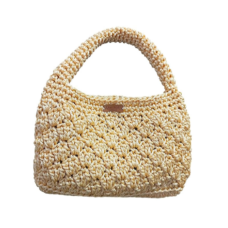 Bolsa de Crochê em fio náutico 1 Bolsa Clutch Baguete Bag Crochê de Mão Fio Náutico, cor Palha