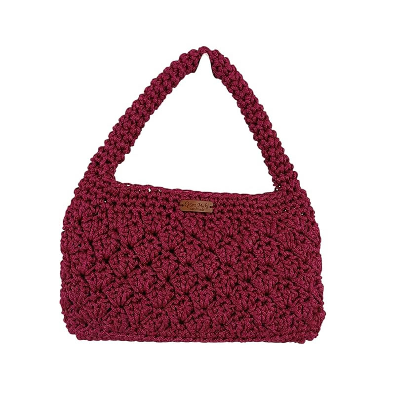 Bolsa de Crochê em fio náutico 1 Bolsa Clutch Baguete Bag Crochê de Mão Fio Náutico, cor vinho