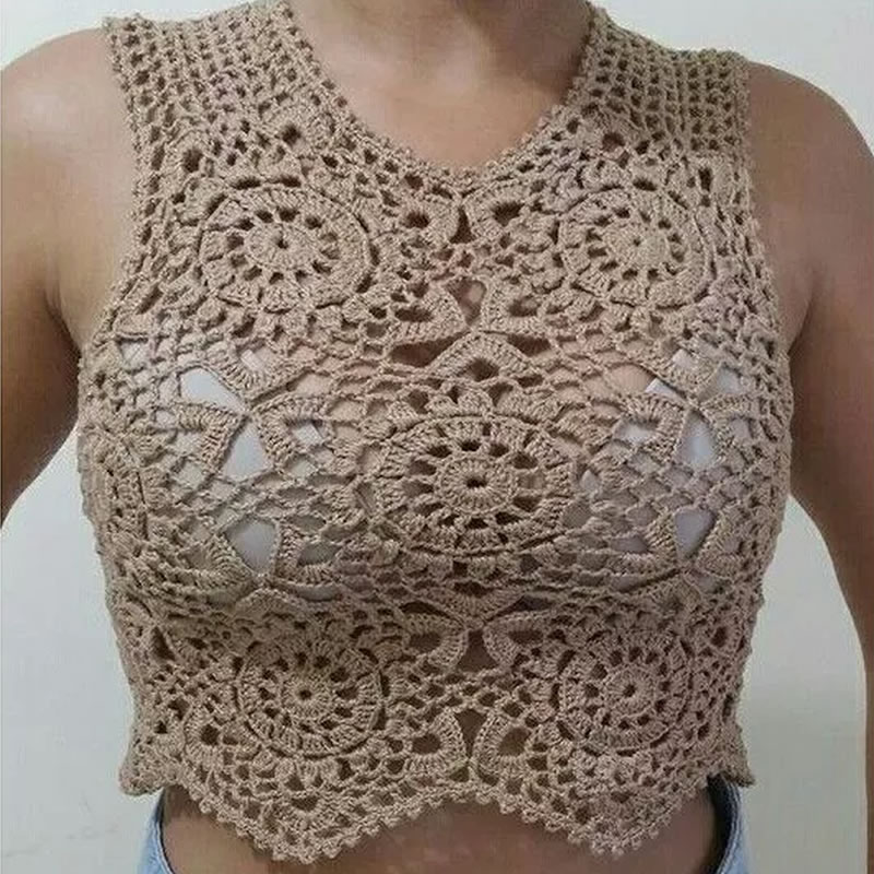 Top Cropped em Crochê Boho Chic 1 Top Cropped em Crochê Boho Chic