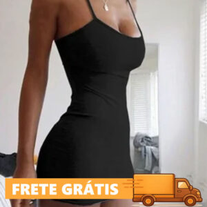 Vestido Mini de Alça Fina para o Verão 2026 Feminino Sexy Bodycon para Festas e Baladas Curto Camisola Preta Sólida Tipo Tubinho