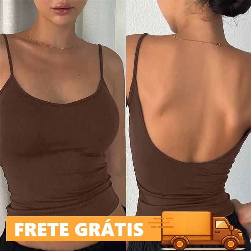 Top Cropped Feminino Regata Sem Costas Verão Cor Sólida Casual Roupas de Rua Y2K 1 Top Cropped Feminino Regata Sem Costas Verão Cor Sólida Casual Roupas de Rua Y2K