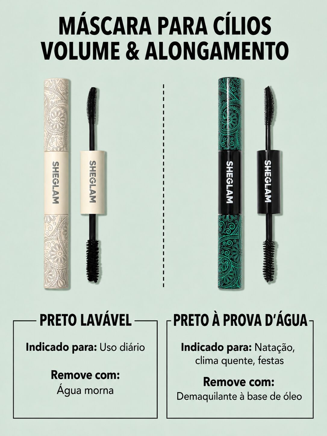 SHEGLAM RíMel All-In-One Volume & Length 2 Em 1 à Prova D'áGua Volumizing Dual-Ended Brush Alongamento Curvatura Grosso 2 SHEGLAM RíMel All-In-One Volume & Length 2 Em 1 à Prova D'áGua Volumizing Dual-Ended Brush Alongamento Curvatura Grosso - Imagem 2