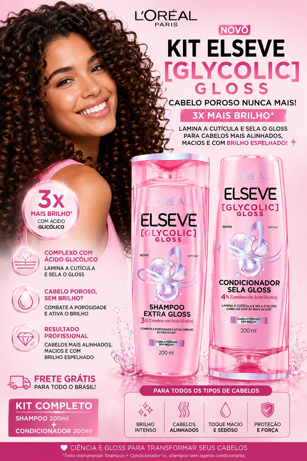 Kit Elseve L'Oréal Paris Glycolic Gloss Shampoo + Condicionador Reparação Capilar 2 Kit Elseve L'Oréal Paris Glycolic Gloss Shampoo + Condicionador Reparação Capilar - Imagem 2