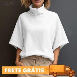 Blusa Feminina Elegante 2025 ZANZEA Gola Alta Meia Manga