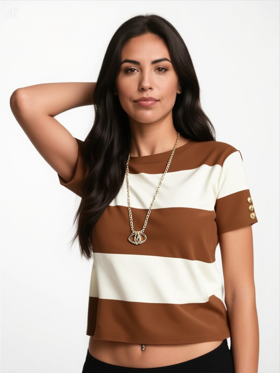 Franclia Camiseta Casual Feminina de Manga Curta com Gola Redonda, Estampa Listrada Colorblock 2 Franclia Camiseta Casual Feminina de Manga Curta com Gola Redonda, Estampa Listrada Colorblock - Imagem 2