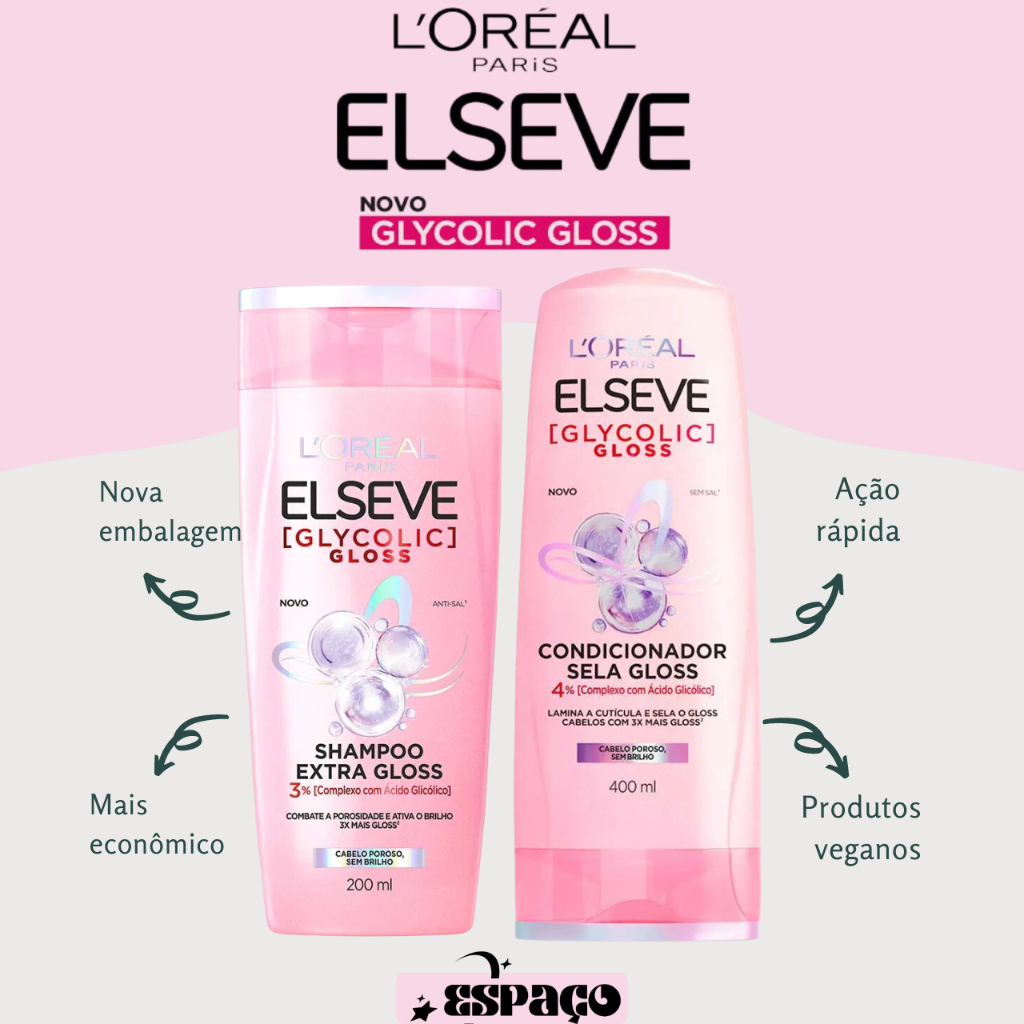 Kit Elseve L'Oréal Paris Glycolic Gloss Shampoo + Condicionador Reparação Capilar 5 Kit Elseve L'Oréal Paris Glycolic Gloss Shampoo + Condicionador Reparação Capilar - Imagem 5