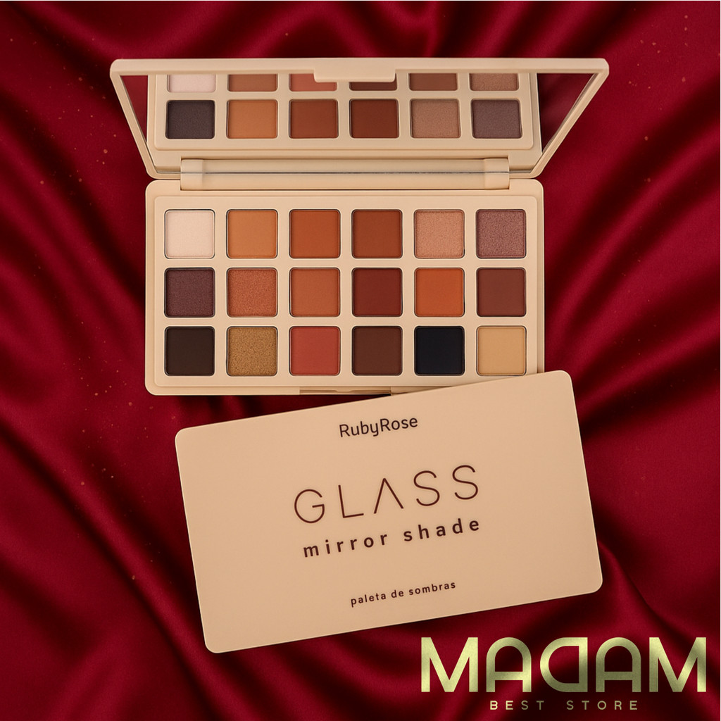 Paleta de Sombras Glass Mirror Shade 18 Cores Ruby Rose Make Completa Profissional 1 Paleta Sombras Ruby Rose Glass Mirror Shade 18 Cores Alta Pigmentação Fixação Make Profissional