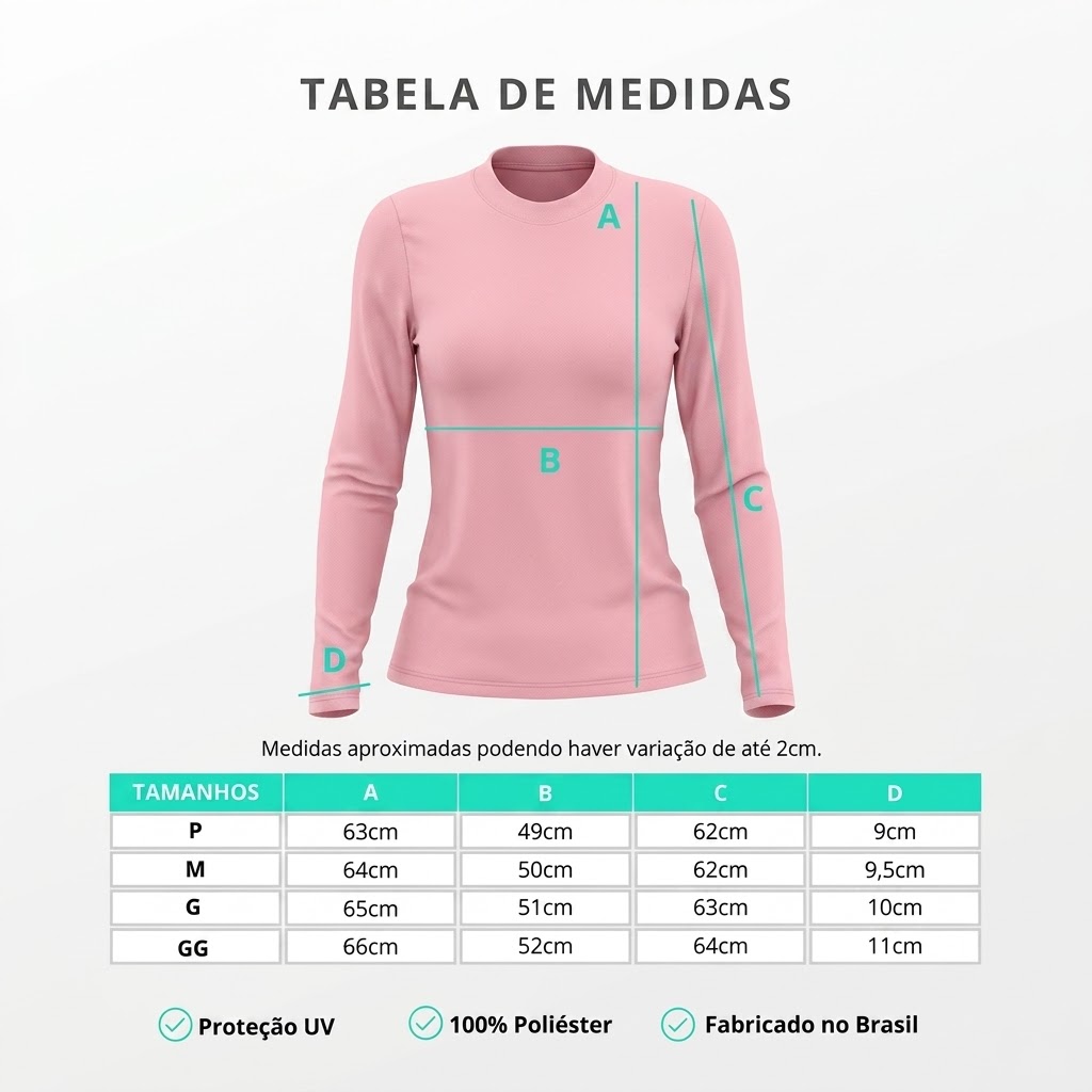 Camisa Manga Longa Feminina Segunda Pele Térmica Proteção Solar UV 50 Rosa 3 Camisa Manga Longa Feminina Segunda Pele Térmica Proteção Solar UV 50 Rosa - Imagem 3