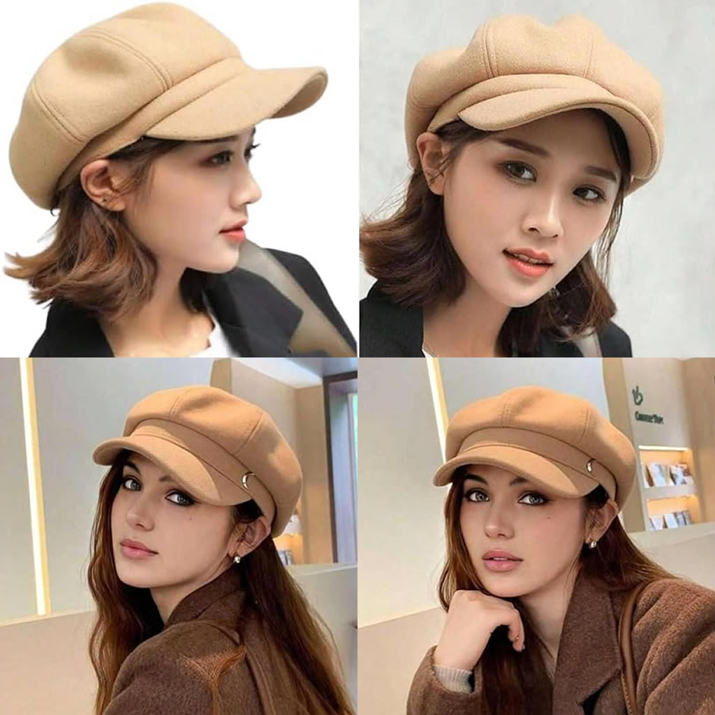 Boina Clássica Feminina em Feltro Bege 8 Gomos Newsboy Cap 2 Boina Clássica Feminina em Feltro Bege 8 Gomos Newsboy Cap - Imagem 2