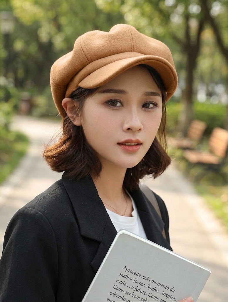 Boina Clássica Feminina em Feltro Bege 8 Gomos Newsboy Cap 3 Boina Clássica Feminina em Feltro Bege 8 Gomos Newsboy Cap - Imagem 3